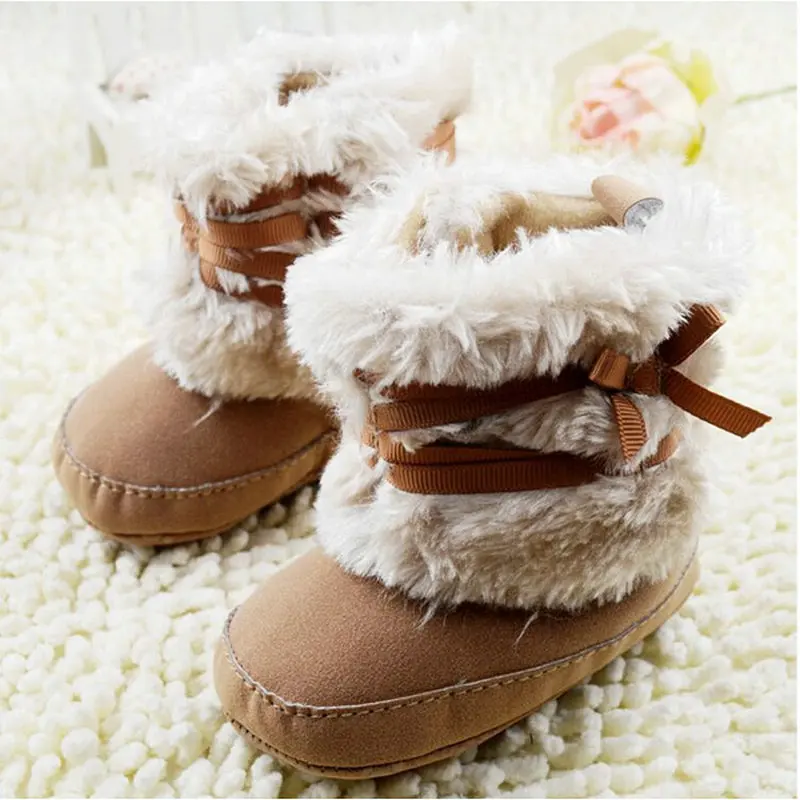 

Fashion Baby Kids Bowknot Boots Toddler Fleece Boots Furry Baby Snow Crib Shoes