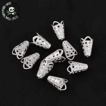 

Silver Color Iron Flower Bead Caps, 10mmx16mm, hole: 1.5mm