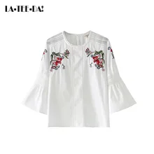 La-Tee-Da!08 2017 New Embroidery Blouses Women Embroidery Shirts Lady Fashion Casual Hollow Out Blouses Female O-Neck Vestidos