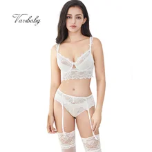 Varsbaby, сексуальное нижнее белье с пуш-ап, цветочный кружевной комплект с бюстгальтером, бюстгальтер+ трусики+ подвязка+ чулки, 4 шт
