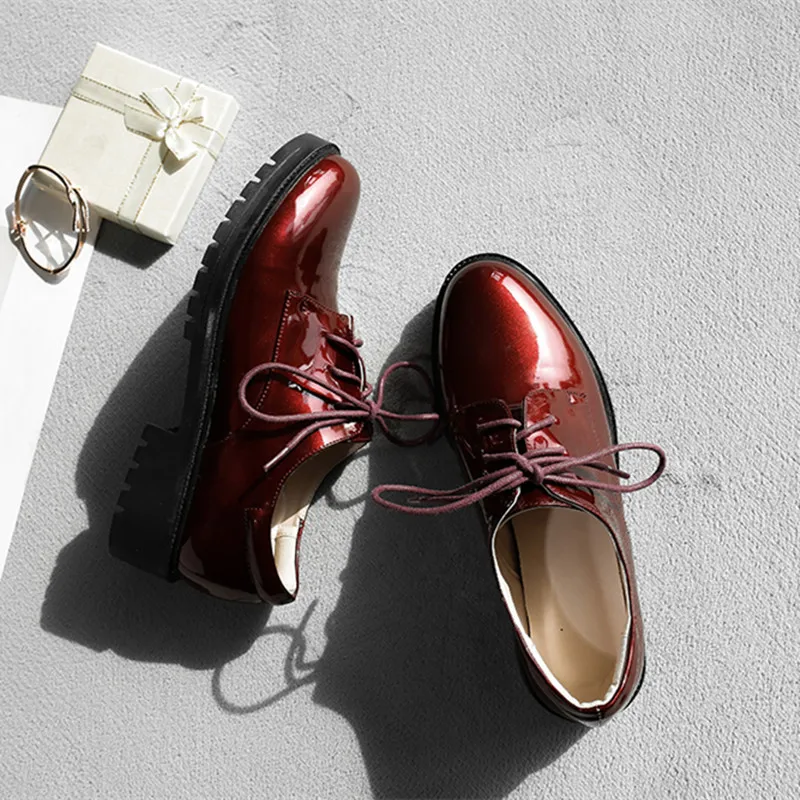 Vintage Patent Leather Women Flats Oxford Shoes British College Style Brogues Women's Shoes Big Size 31-44 Spring Autumn Sneaker (8)