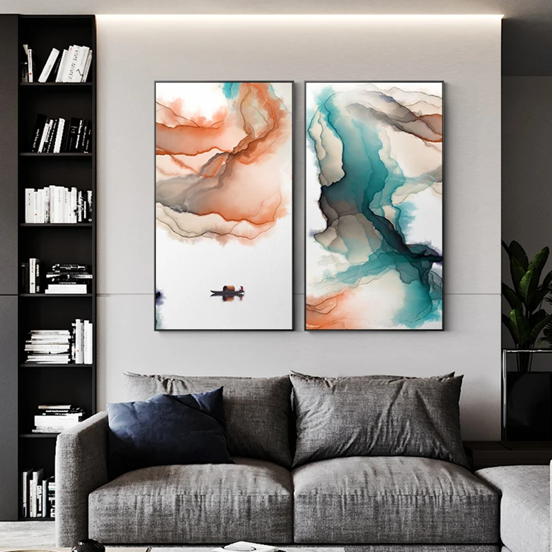 

Abstract Flowing Ink Canvas Painting Chinese Style Landscape Poster Print Wall Art Pictures For Living Room Aisle Home Decor
