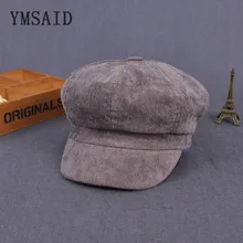 Ymsaid, новинка, зимняя английская винтажная Вельветовая шапка, толстый женский берет, восьмиугольная шапка, берет, Мужская зимняя шапка, таксистские шапки