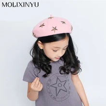 Molixinyu модные шерстяные детские шапки-береты, Зимний берет ярких цветов для девочек 2-6 лет, берет для девочек