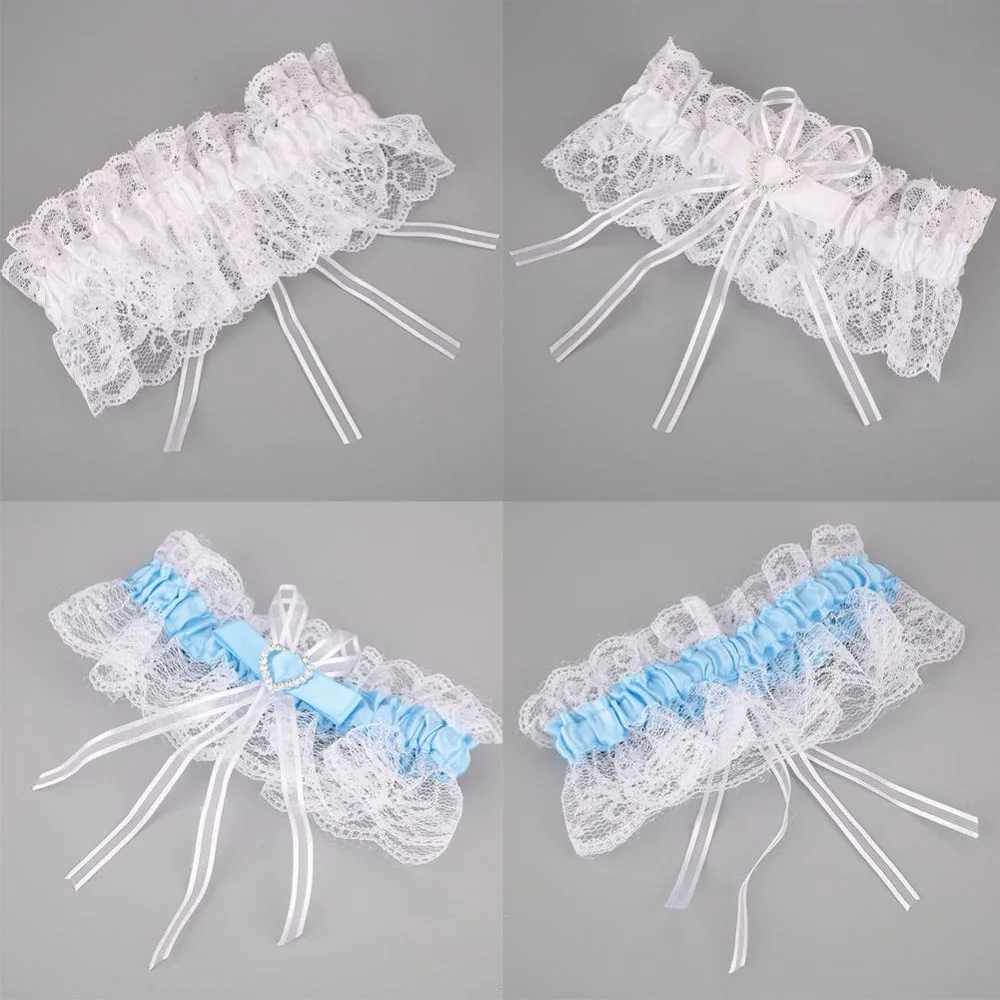 Women's Sexy Lace Bowknot Garter Woman Wedding Party Bridal Lingerie Lace Belt Female Heart-shaped Rhinestone Garters