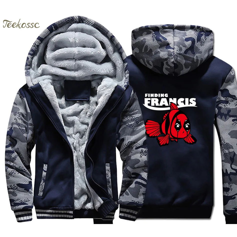 Dead Pool Fish Hoodie Zipper Coat Winter Fleece Mens Thicken Jacket Sweatshirts