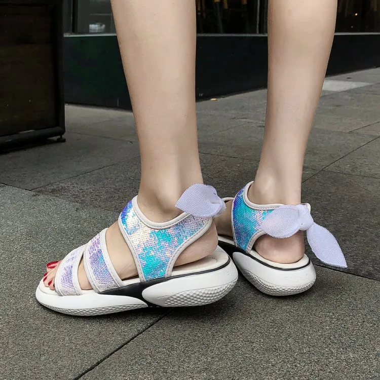 

Big Size 11 12 13 14 High heels sandals women shoes woman summer ladies Baitao sequined thick-soled casual sandals