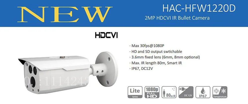 Free Shipping DAHUA CCTV Security Camera 2MP HDCVI IR Bullet Camera IP67 Without Logo HAC-HFW1220D