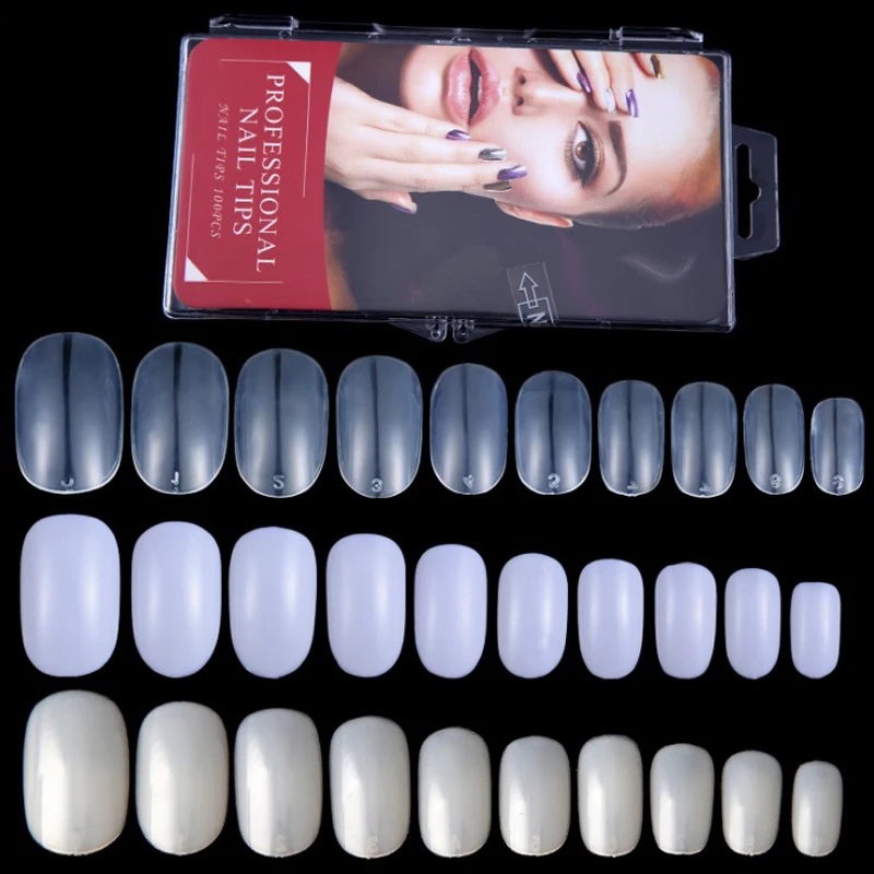 

100pcs/set Professional Short Fake Nails Full Cover Oval Round Salon Acrylic Fake Nail Tips Artificial Nails Faux ongles