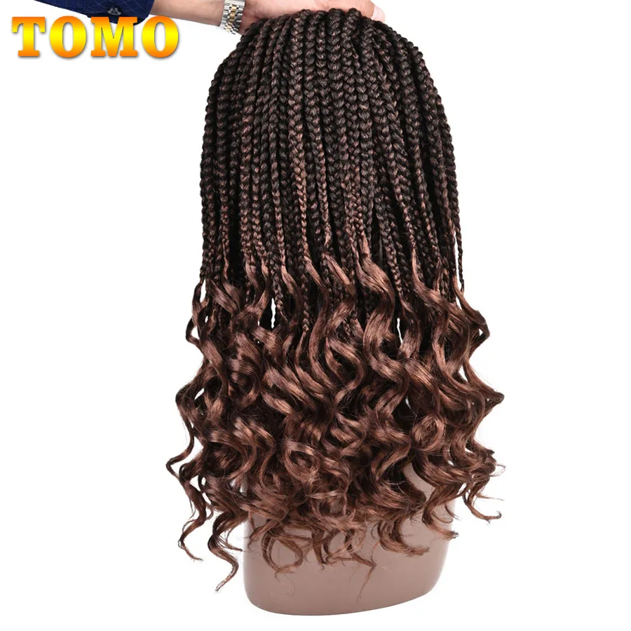 

TOMO 22Strands Box Braids Curly End Synthetic Ombre Braiding Hair Weaves 14" 18" 24" Natural Crochet Hair Extensions Blond Bug