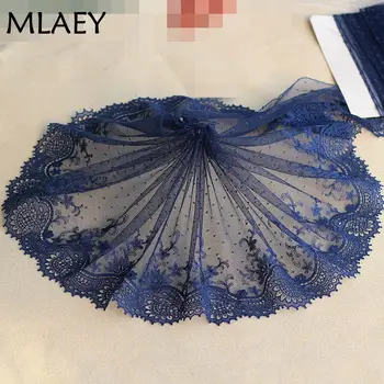 

Free shipping 2y/lot 13cm wide Embroidered Tulle Lace trim mesh lace trim ~Blue ~Beautiful~luxury