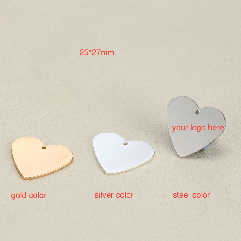 50pcs 25*27mm High Quality Stainless Steel Custom Charm Metal Charms Heart Shape Engrave