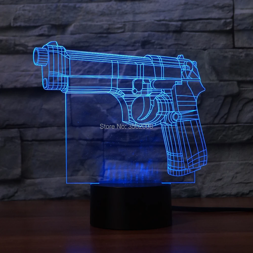 

Creative handgun design colorful friday night light 7 Changing Colors new types 3d table light with usb
