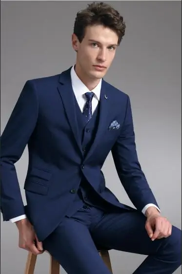 2020 Fashion Navy Wedding Suits For Men Custom made 3 Pieces set Slim Fit High quality Suit Groom Business Suits Terno Masculino