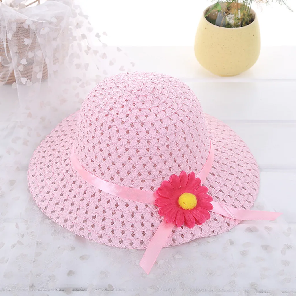 Летнее платье для детей от 1 года до 6 лет Детские Детский для девочек в цветочек цветочный соломенная шляпа Кепка с козырьком от солнца пляжная Шапки
