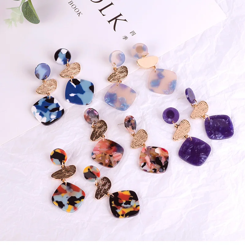 Classic Resin Drop Earrings for Women Geometric Acrylic Dangling Earings Fashion Elegant Summer Metal Dangle Earring Jewelry    (4)