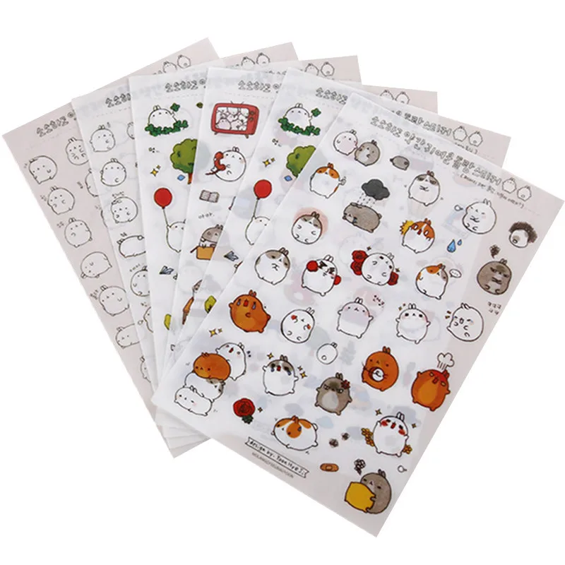 

(6 Sheets/lot) Molang Cartoon Rabbit Decorative Stickers Mobile Phone Stickers Stationery Diy Album Stickers Material Escolar
