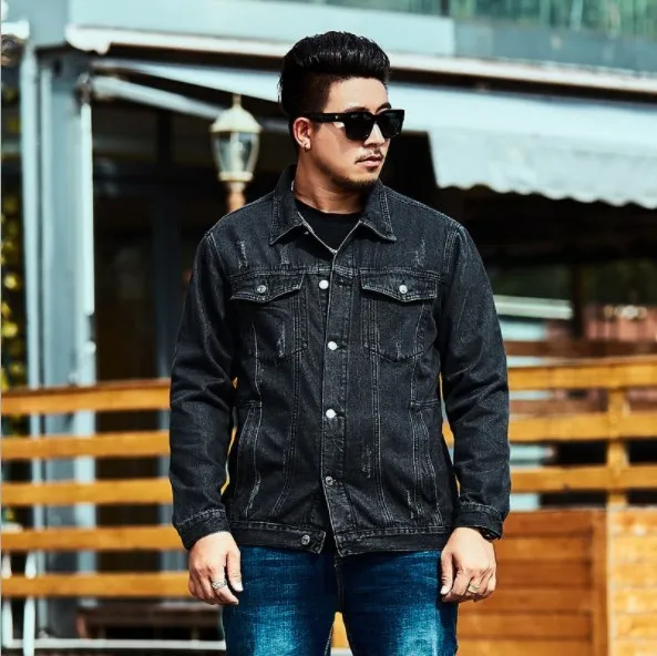 Mens Vintage Black Denim Jacket Men Retro Casual Jacket Jeans Men Oversized Streetwear Jeans Jacket for Men Plus Size 5XL 6XL