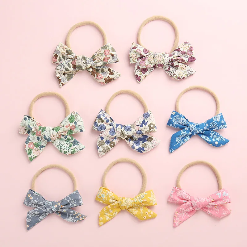 

4pcs/lot New Floral Prints Bows Nylon Headbands,Baby Fabric Knotbow Nylon Head Bands,Newborn Girls Hair Accessories One Size All