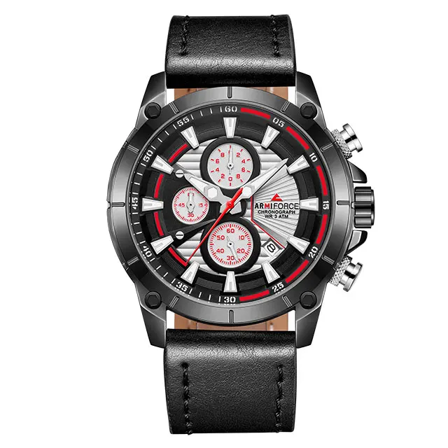 Reloj Hombre ARMIFORCE мужские часы Топ бренд класса люкс Relogio Masculino военные кожаные часы с хронографом кварцевые наручные часы - Цвет: Black White