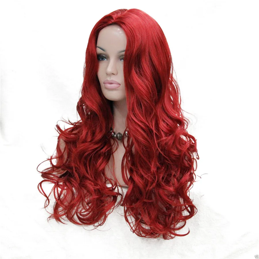 E-233 #137 fashion sexy no bangs skin top 26 dark red long wavy synthetic full wig cosplay (4)