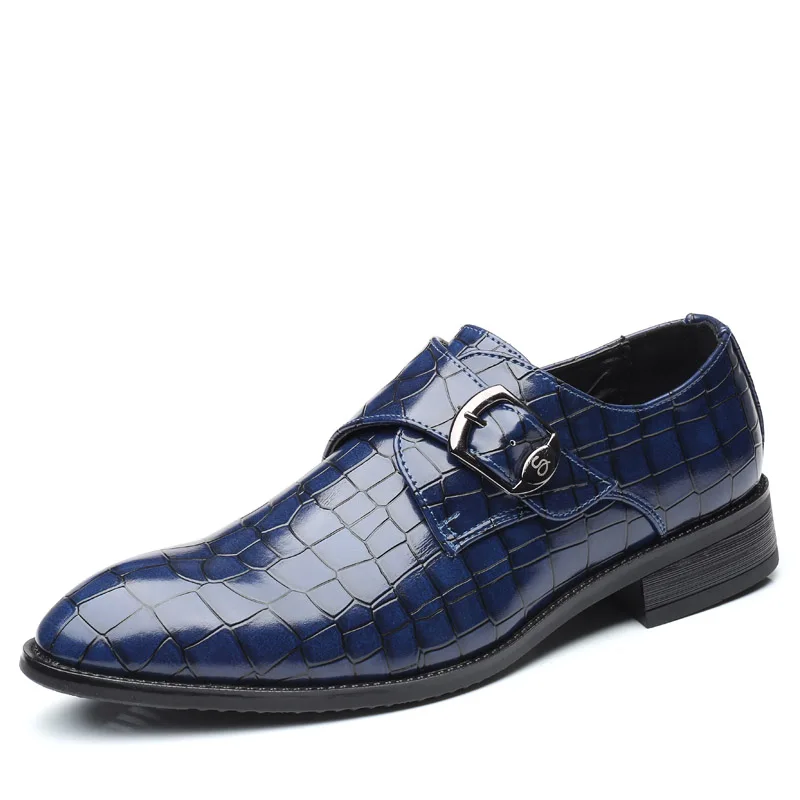 ROXDIA/мужские деловые свадебные туфли из микрофибры размера плюс 39-48, мужские туфли-оксфорды на плоской подошве RXM092 - Цвет: Blue dress shoes