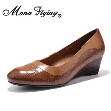 Mona/женские туфли-лодочки на танкетке премиум-класса повседневная женская обувь на высоком каблуке с закругленным носком в стиле ретро ручной работы, 078-001