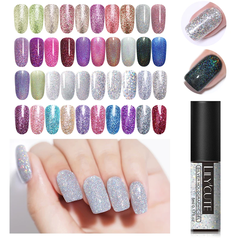 

LILYCUTE Neon Gel For Nail Polish Holographic Set uv 5ML Nails Art Gel Soak Off Series Set For Manicure Gel Varnish Top Coat