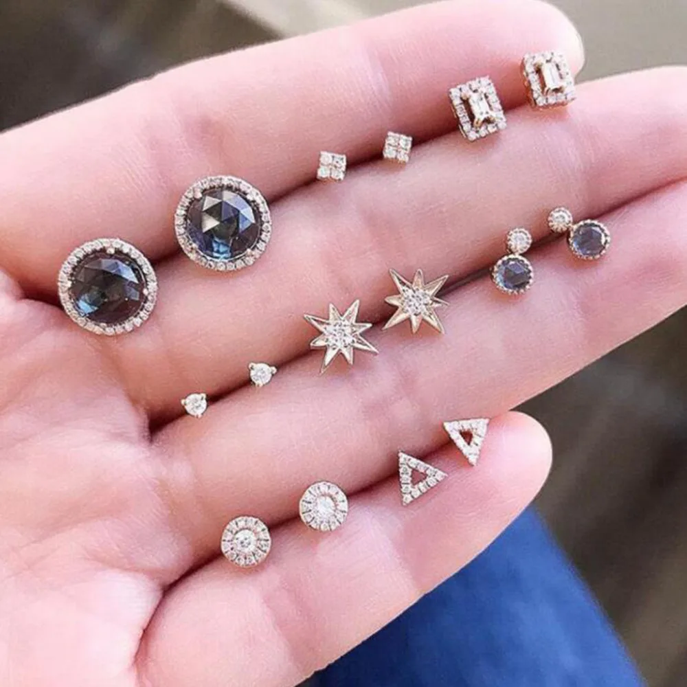 

Popular Women Earrings Temperament Star Ears Round Alloy Earrings 8 Piece Jewelry Ornaments Stylish Oorbellen Elegant Brincos