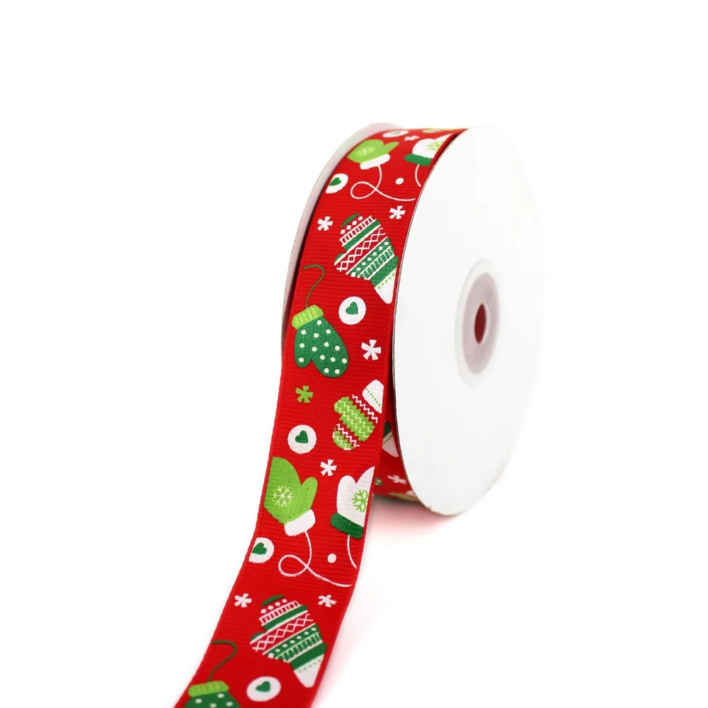 

RED Color Grosgrain Printed Christmas Gloves Ribbon 1" 25 mm Handmade Gift DIY Crafts Tape