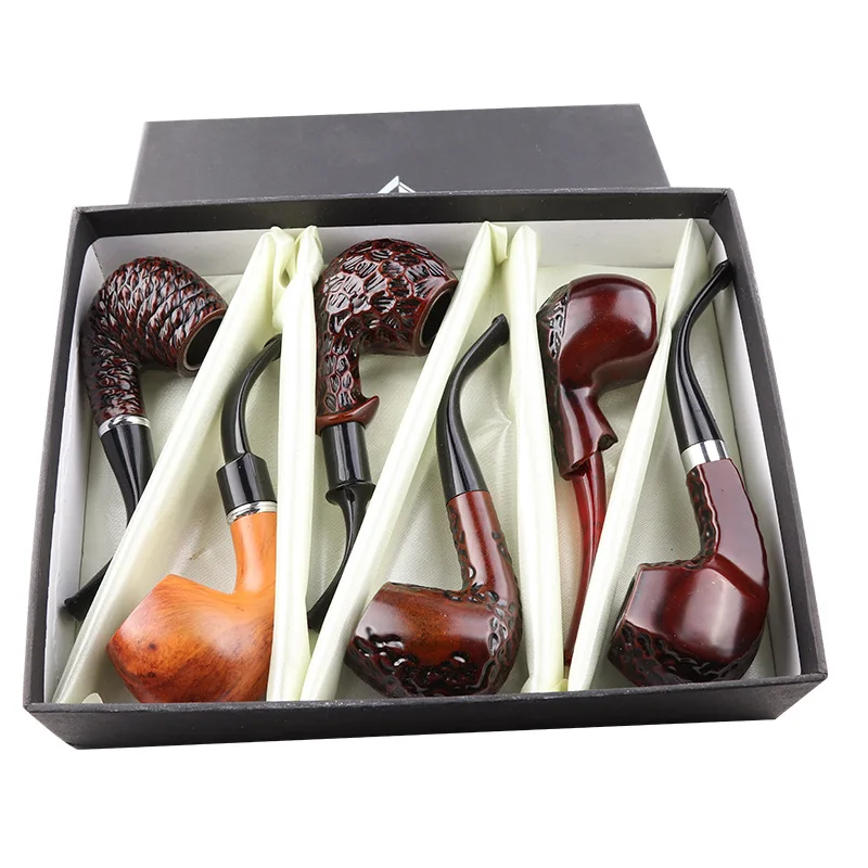 6 Pcs/Set Class Design Wood Quartz Tobacco Smoking Resin Pipe with Gift Box For Smoker