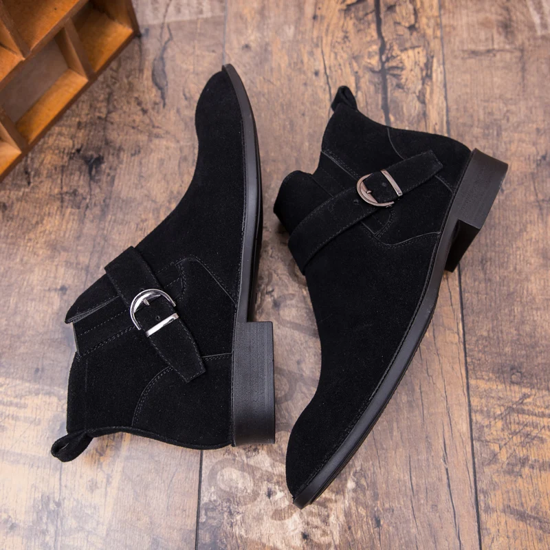 

Fashion Flock Pointed Toe Gentleman Casual Spring Ankle Boots Big Size Dress Shoes Vintage Male Chelsea Boots Black High Quality