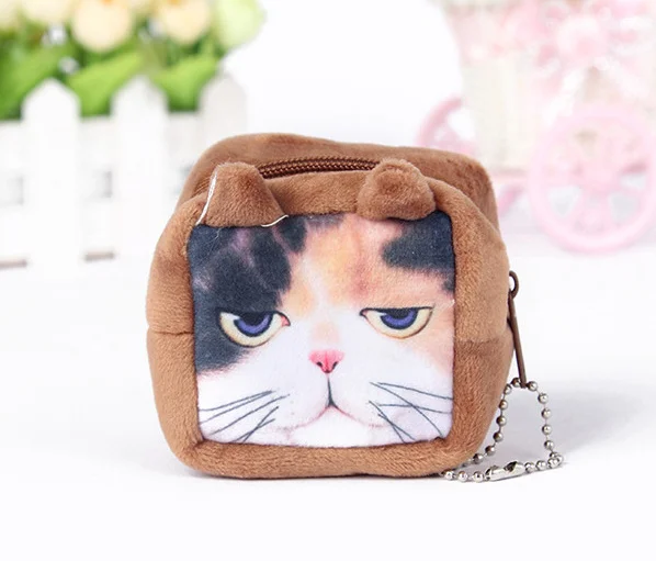 Милый мини 6 см квадратный ок. 5 кошками и собаками-плюшевые портмоне сумки-кошельки; мини маленький кошелек для монет кошелек с цепочкой для ключей - Цвет: 5