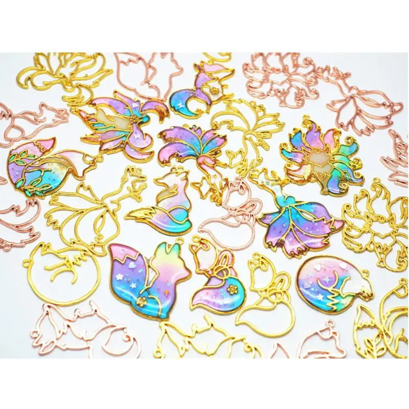10Pcs Smart Fox Animal Pendant Open Bezel Setting UV Resin Craft Jewelry Making JUL3