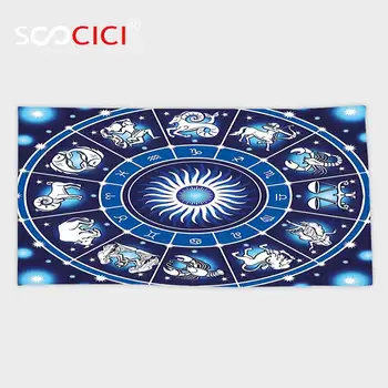 

Custom Microfiber Ultra Soft Bath/hand Towel,Zodiac Decor Illustration of Astrology Signs in Circle Chart with Stars Birth