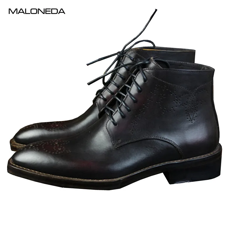 

MALONED Brand New Men Boots Top Quality Handsome Comfortable Retro Leather Spring/Autumn Boots Genuine Leather Goodyear
