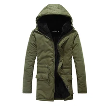 Fashion Mens Down Jacket Long Coat Winter Black Army Green Slim Fit Parka Hooded Warm Thick Jacket Full Zip Mid Long Overcoat