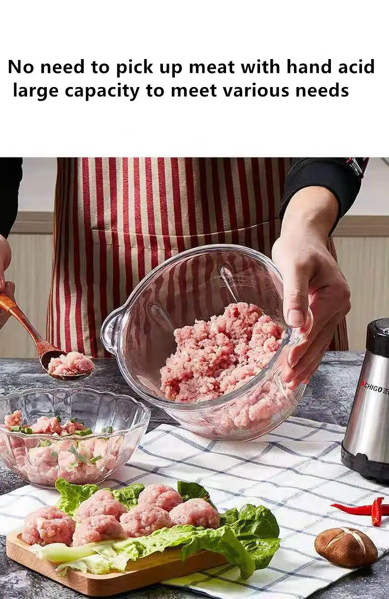 Grinder Meat 2 Speed Large Capacity Big Power Chopper Glass Bowl Mixer Food Kitchen Processing Tool 220V Drop Shipping 1.8L