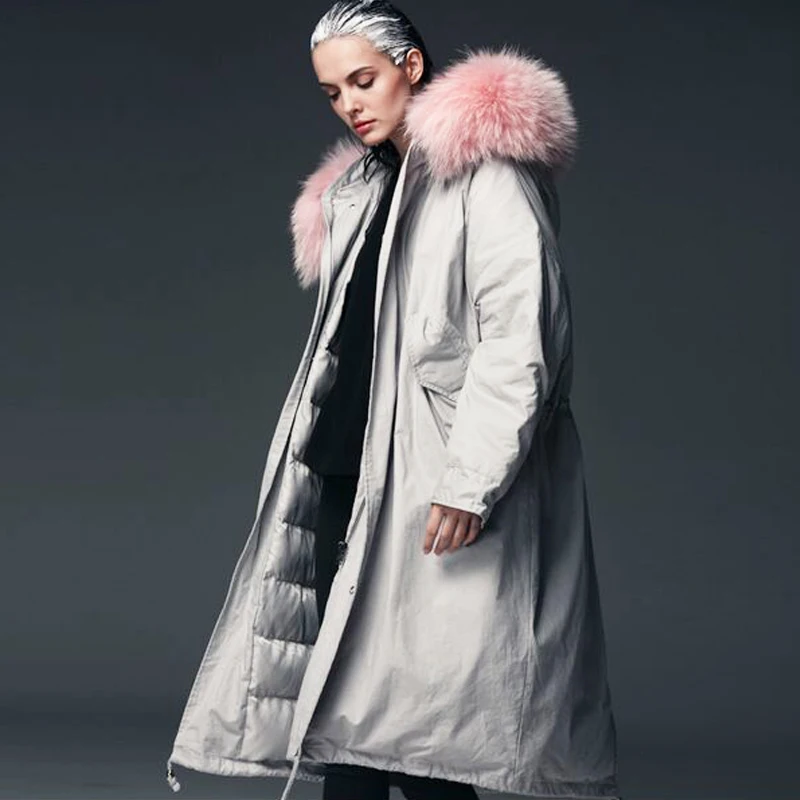 

Big Real Natural Fur 2019 High Quality Long Thick Warm Parka Winter Jacket Women Overcoat White Duck Down Jacket Plus Size Coat