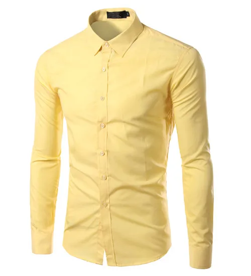 Новинка, модная брендовая Весенняя Мужская рубашка с длинным рукавом, топы, облегающие повседневные однотонные мужские рубашки, приталенные деловые мужские рубашки XXXL - Цвет: Yellow