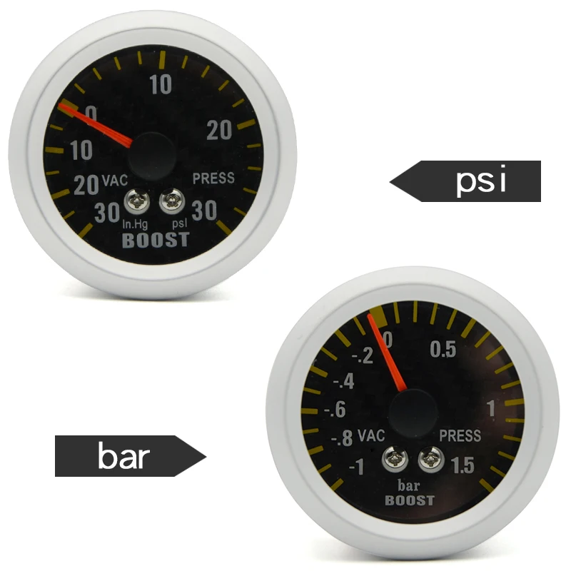 " 52 мм авто турбо Boost Gauge аналоговый углеродное волокно лицо-1~ 1,5 бар/-30~ 30 PSI метр Белый фоновый светильник