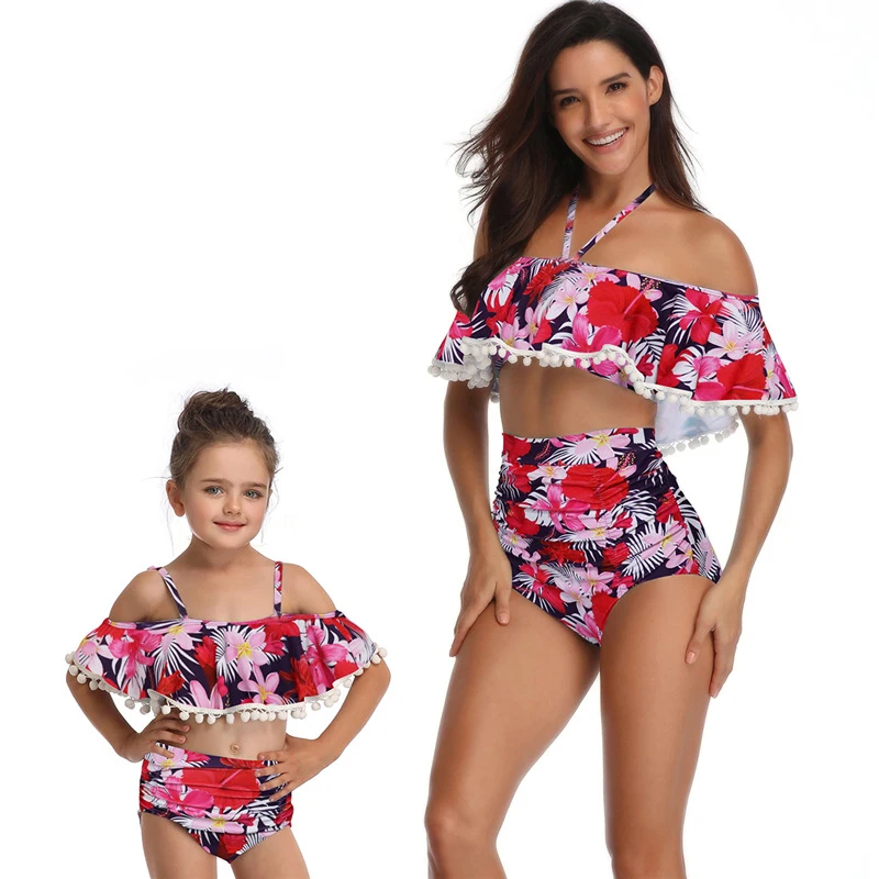

Family Matching Swimwear Mommy And Me Clothes For Mother Daughter Swimsuit Look Mom Mum Baby Girl Floral Vintage Bikini Outfits