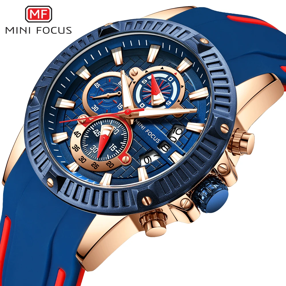 

MINIFOCUS Mens Silicone Watches Quartz Waterproof Chronograph Top Brand Sport Wrist Watch Men Military Reloj Hombre Dropshipping