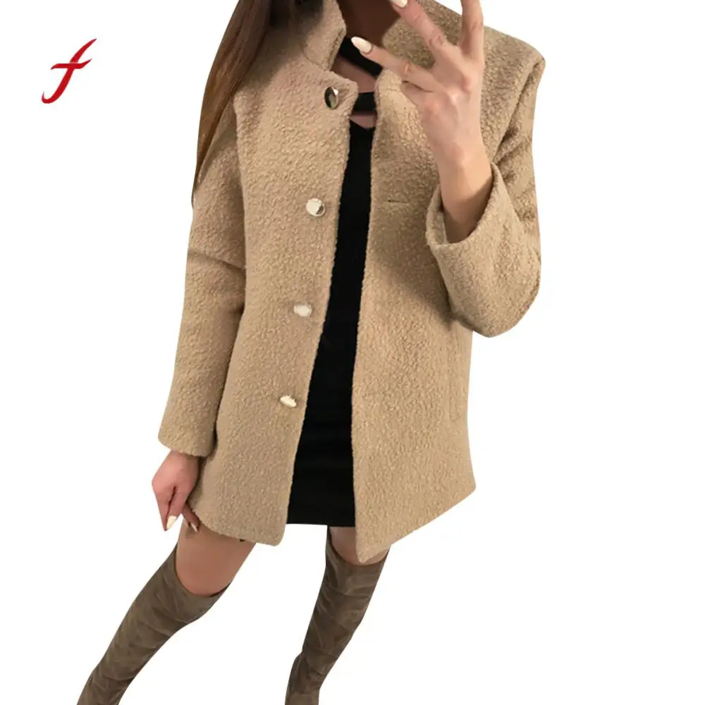

2019 Winter coat women Solid Single breasted Notched Fluffy Pocket Jackets Outwear Coat plus size winter wool coat abrigo mujer