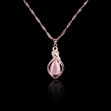 Розовое Опаловое напыление из розового золота кулон ожерелье ювелирные изделия Женщины воды-цепочка «Волна»
