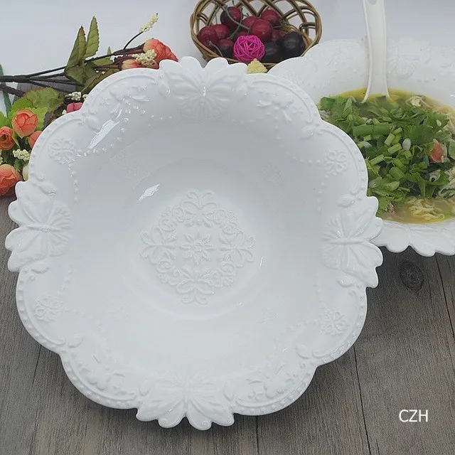 Керамическая сервировочная чаша с резьбой в виде бабочек, декоративная Фарфоровая столовая посуда, украшение для супа, салата и фруктов