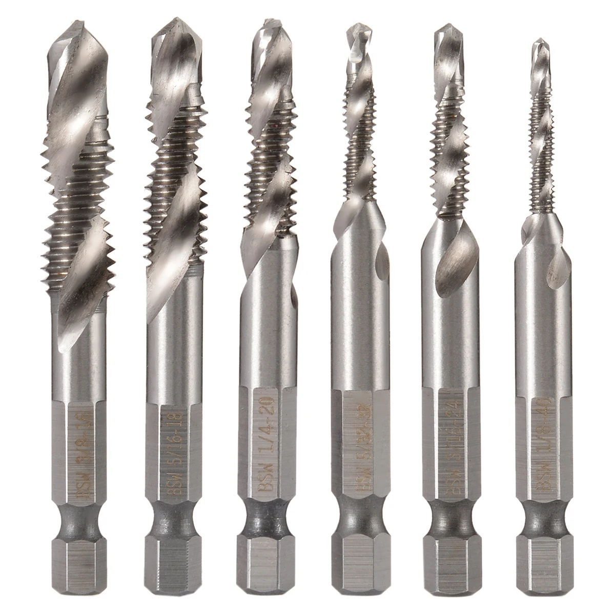 

6Pcs 1/4 Hex Shank Spiral Pointed Taps HSS Drill Bits Set Tapping Screw Thread Forming Twist Drill Bits Fluted Cutting Machine