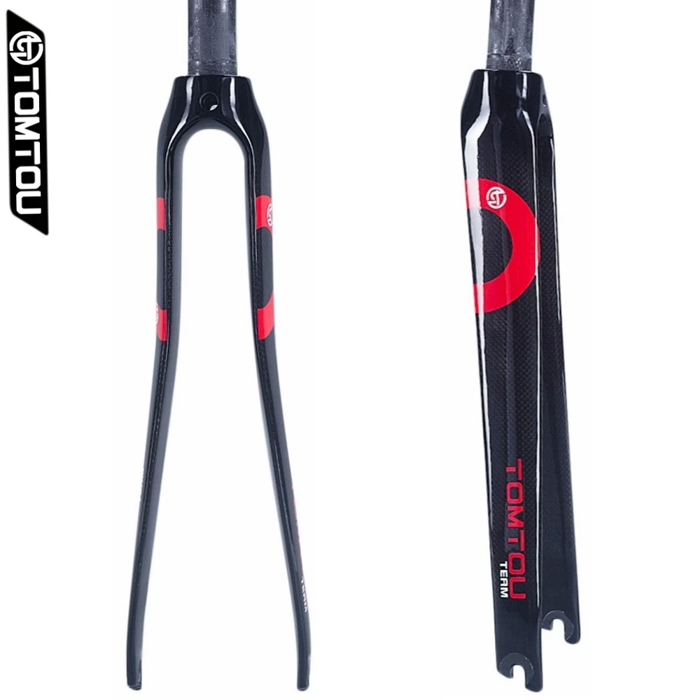 

TOMTOU Carbon Fibre Front Fork 28.6mm V Brake Fixed Gear 700C Ultralight 3K Glossy Road Racing Bike Red - TC2T37