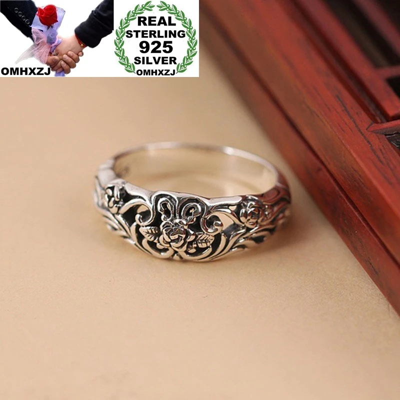 

OMHXZJ Wholesale European Fashion Hot Jewelry Woman Girl Party Birthday Wedding Gift Vintage Flower Rose Tai Silver Ring RR839
