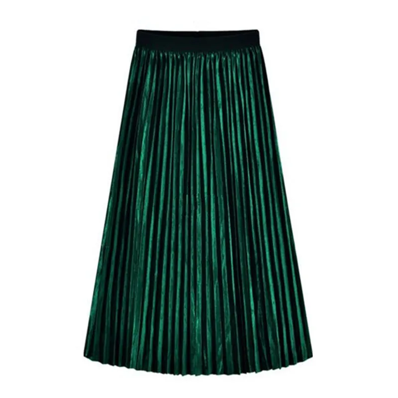 Бархатные плиссированные юбки для женщин, модная зеленая юбка средней длины с высокой талией, новинка, весенне-летняя одежда